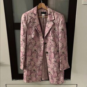 Frascara | 12 | Pink Floral Jacquard Long Women's Blazer Jacket